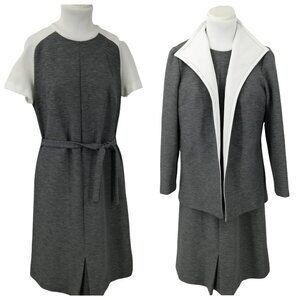 Vintage 70s Shift Dress Jacket Suit Set Size 16 Mock Neck 70s Jerrie Lurie Gray